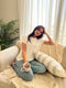 Women summer pajama set Oversized Off White shirt + Tinted aqua Pants